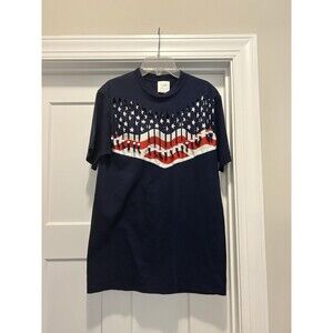 Women's American Flag Beaded Crewneck T Shirt Size Medium Americana Handmade VTG